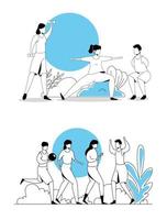 set scenes of people doing activities vector