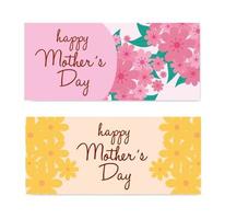 set of happy mother day cards with flowers and leafs decoration vector