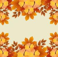 frame of flowers with branches and autumn leafs naturals vector
