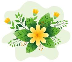 decoration of flowers yellow color with branches and leafs vector