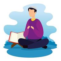 man muslim sitting with koran open vector