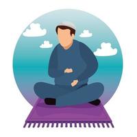 man muslim sitting in carpet with sky landscape vector