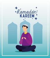 ramadan kareem poster with man muslim vector