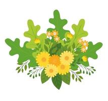 decoration of flowers yellow color with branches and leafs vector