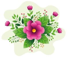 decoration of flowers purple color with branches and leafs vector