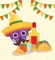 calavera e iconos tradicionales del cinco de mayo vector