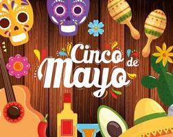 cinco de mayo poster with frame of icons decoration vector