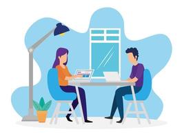 scene of coworking with couple in workplace vector