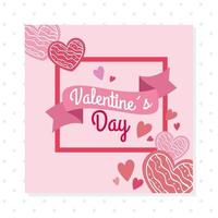 happy valentines day card with square frame and hearts vector