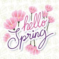 hello spring with flowers decoration vector