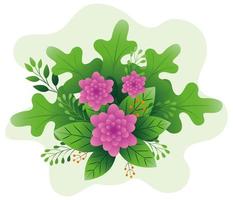 decoration of flowers purple color with branches and leafs vector