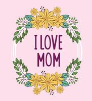 feliz dia de la madre tarjeta con marco circular de flores decoracion vector