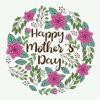 happy mother day card with frame circular of flowers decoration vector