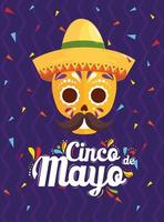 cinco de mayo poster with skull and decoration vector
