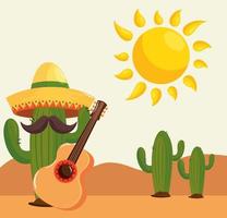 cactus and icons traditional of cinco de mayo vector