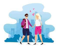 urban scene with young couple vector