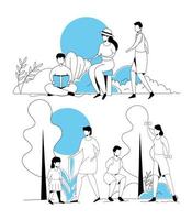 set scenes of young people doing activities vector