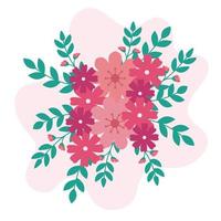 cute decoration of flowers with branches and leafs vector