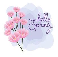 hello spring with flowers decoration vector