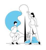 couple practicing exercise in landscape avatar character vector