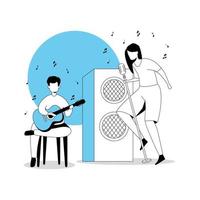 hombre con guitarra y mujer cantante vector