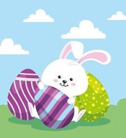 cute rabbit with eggs easter decorated vector