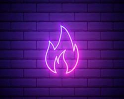 Neon fire icon. Elements in neon style icons. Simple neon flame icon for websites, web design, mobile app isolated on brick wall vector