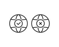 World icon - vector. Black planet icon. Globe icon in flat style, isolated. Tick and cross icon with planet Earth. Yes or No concept vector