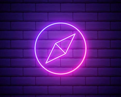 Glowing Neon Line Wind Rose Icon Isolated On Brick Wall Background Compass Icon For Travel Navigation Design Vector Illustration Vector Art At Vecteezy