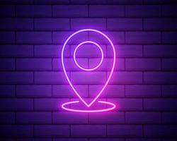 pin neon style icon. Simple thin line, outline vector of web icons for ui and ux, website or mobile application isolated on brick wall.