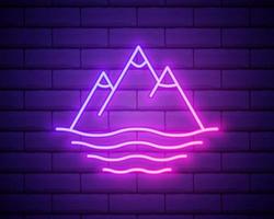 Mountain icon. Elements of startups in neon style icons. Simple icon for websites, web design, mobile app, info graphics isolated on brick wall. vector