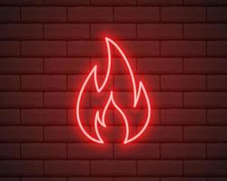 Neon fire icon. Elements in neon style icons. Simple neon flame icon for websites, web design, mobile app isolated on brick wall vector
