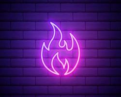 Neon fire icon. Elements in neon style icons. Simple neon flame icon for websites, web design, mobile app isolated on brick wall vector