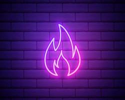 Neon fire icon. Elements in neon style icons. Simple neon flame icon for websites, web design, mobile app isolated on brick wall vector