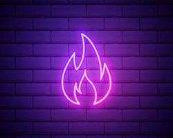 icono de fuego de neón. elementos en iconos de estilo neón. icono de llama de neón simple para sitios web, diseño web, aplicación móvil aislada en la pared de ladrillo vector