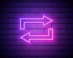 Glowing neon line Refresh icon isolated on brick wall background. Reload symbol. Rotation arrows in a circle sign. Vector Illustration