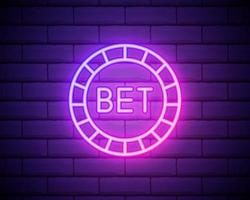 chip in the casino neon icon. Elements of web set. Simple icon for websites, web design, mobile app, info graphics isolated on brick wall vector