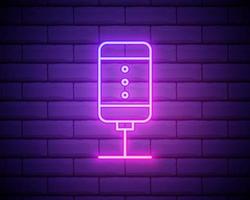 Podcast neon sign, bright signboard, light banner. Podcast logo neon, emblem and label. Vector illustration isolated on brick wall