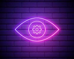 Eye and gear neon icon. Simple thin line, outline vector of startup icons for ui and ux, website or mobile application isolated on brick wall