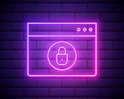 Glowing neon line Password protection and safety access icon isolated on brick wall background. Security, safety, protection, privacy concept. Vector Illustration