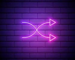 Glowing neon Refresh icon isolated on brick wall background. Reload symbol. Rotation arrows in a circle sign. Vector Illustration.