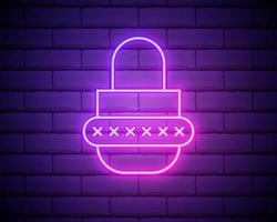Glowing neon line Password protection and safety access icon isolated on brick wall background. Lock icon. Security, safety, protection, privacy concept. Colorful outline concept. Vector