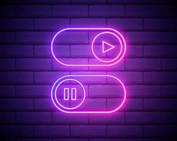 On and Off lamp Neon light Toggle switch button.Play and pause multimedia symbols.Switch buttons. Vector illustration. Fluorescent light vector illustration isolated on brick wall