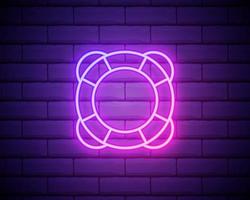 Lifebuoy neon icon. Elements of Camping set. Simple icon for websites, web design, mobile app, info graphics isolated on brick wall vector