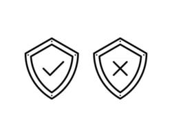 Vector shield. Tick and cross icon. Checkmark icon set in flat style. Flat icon with check marks on shields. Green check mark icon. Award vector illustration. EPS 10