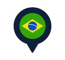 Icono de puntero de bandera y mapa de Brasil. diseño de vector de icono de ubicación de bandera nacional, pin de localizador gps. ilustración vectorial