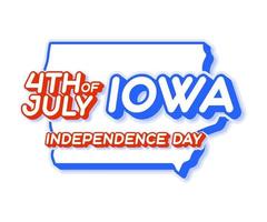 Estado de iowa 4 de julio día de la independencia con mapa y color nacional de EE. UU. forma 3d de ilustración de vector de estado de EE.