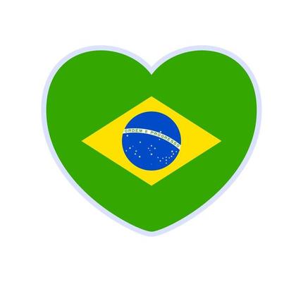 brazil flag in a shape of heart. Icon flat heart symbol of love on