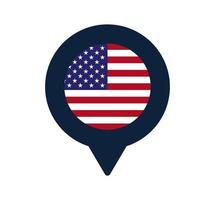 bandera de Estados Unidos y el icono de puntero del mapa. diseño de vector de icono de ubicación de bandera nacional, pin de localizador gps. ilustración vectorial