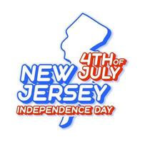 Estado de Nueva Jersey 4 de julio día de la independencia con mapa y color nacional de EE. UU. forma 3d de la ilustración de vector de estado de EE.